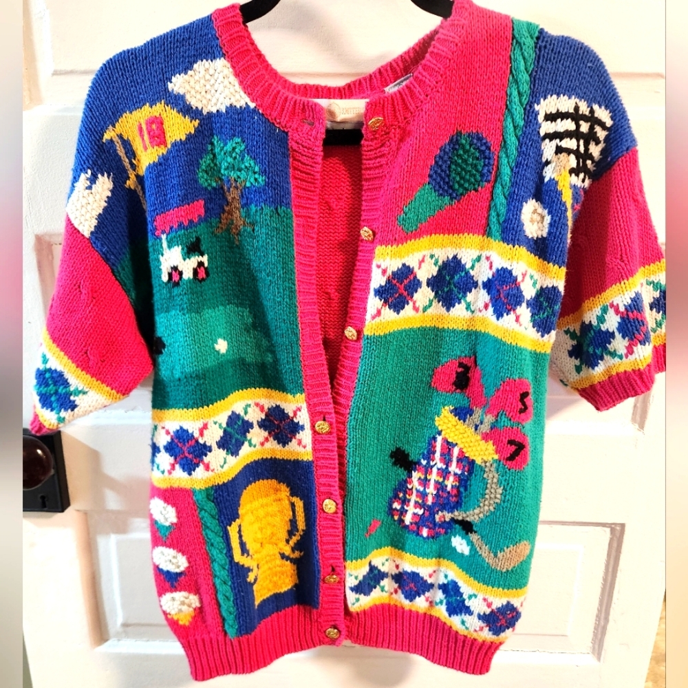 Capeisle Knitters Hand Knitted Short Sleeve Golf Sweater Large